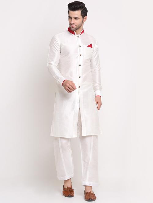 men mandarin neck solid kurta with trouser ethnic wear set - 21621665 - Very Small Image - 1
