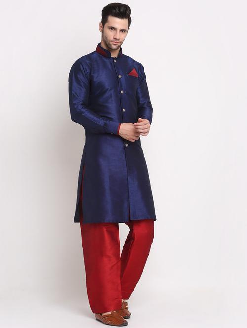men mandarin neck solid kurta with trouser ethnic wear set - 21621666 - Very Small Image - 1