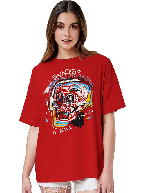 women round neck printed oversized t-shirt - 21622087 - Very Small Image - 1