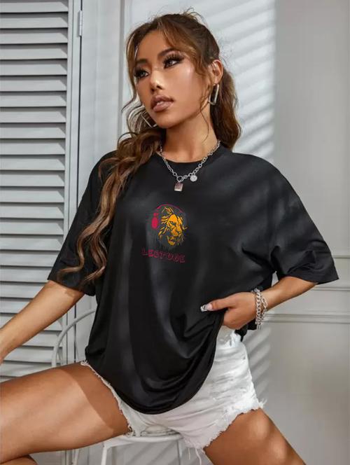 women round neck printed oversized t-shirt - 21622106 - Very Small Image - 1