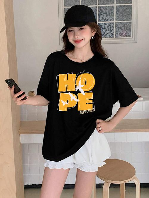 women round neck printed oversized t-shirt - 21622123 - Very Small Image - 1