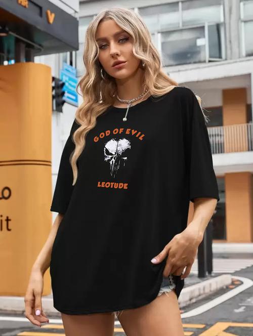 women round neck printed oversized t-shirt - 21622137 - Very Small Image - 1