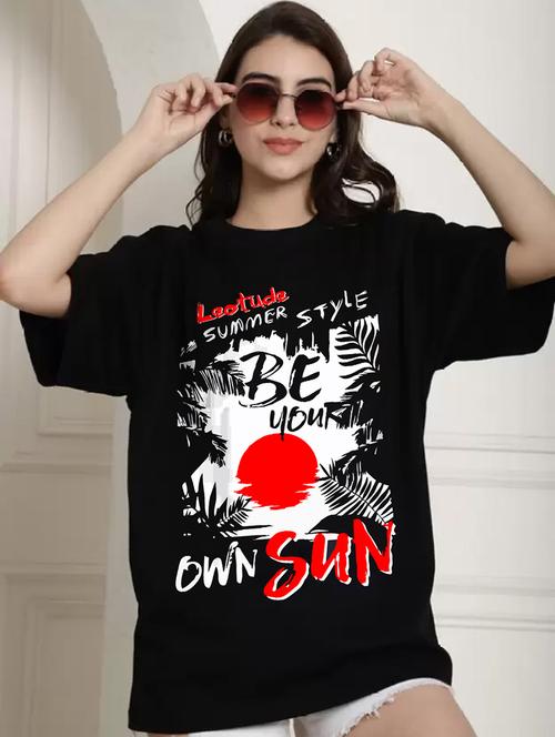 women round neck printed oversized t-shirt - 21622150 - Very Small Image - 1