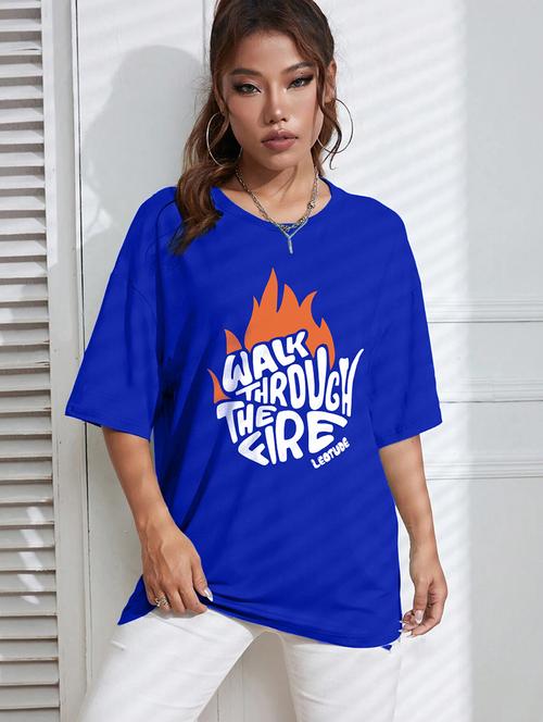 women round neck printed oversized t-shirt - 21622170 - Very Small Image - 1