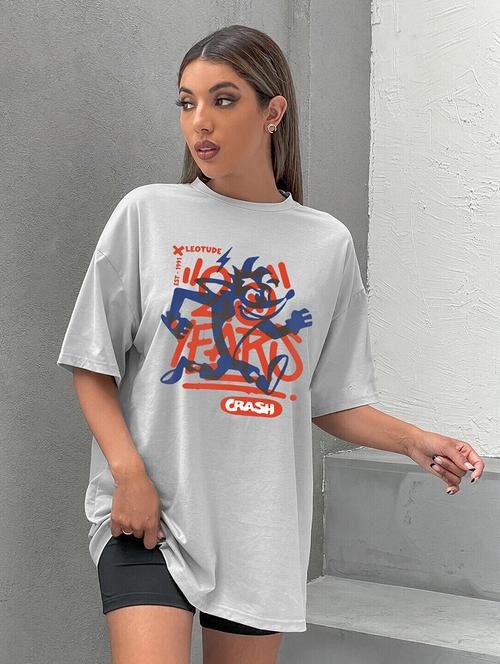 women round neck printed oversized t-shirt - 21622187 - Very Small Image - 1