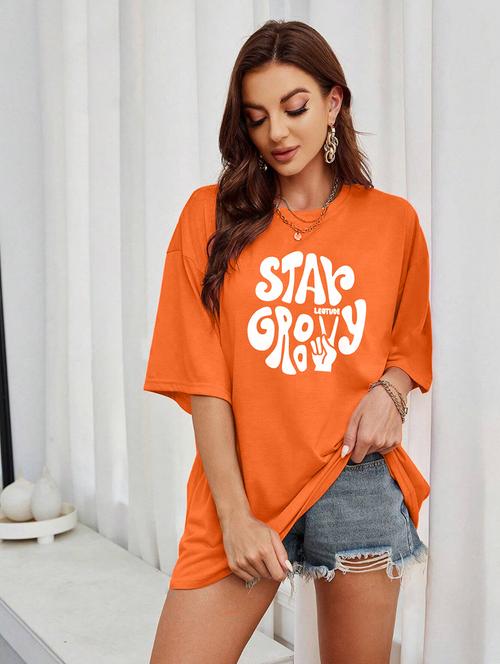 women round neck printed oversized t-shirt - 21622228 - Very Small Image - 1