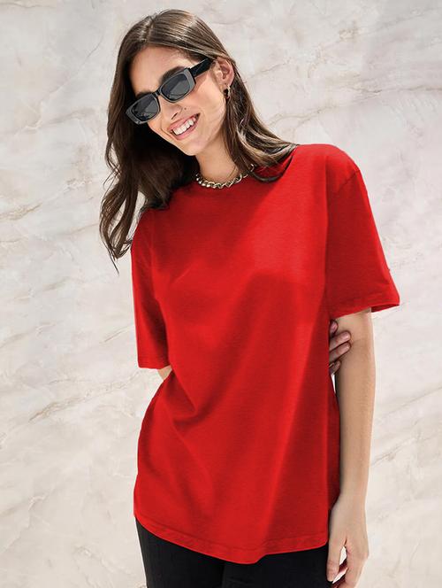 women round neck plain oversized t-shirt - 21622270 - Very Small Image - 1