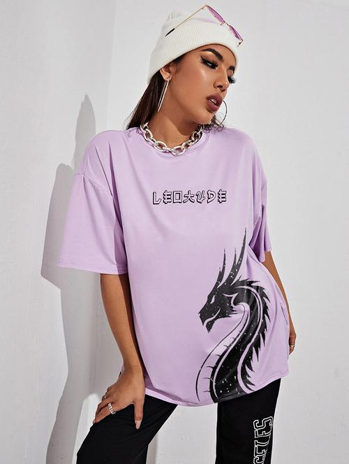 women round neck printed oversized t-shirt - 21622272 - Very Small Image - 1
