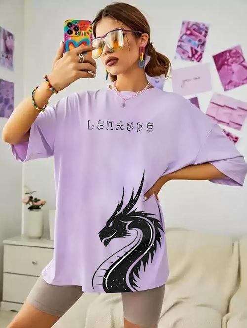women round neck printed oversized t-shirt - 21622274 - Very Small Image - 1