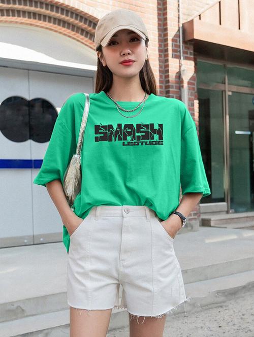 women round neck printed oversized t-shirt - 21622279 - Very Small Image - 1