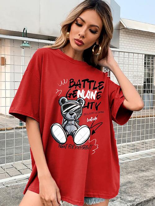 women round neck printed oversized t-shirt - 21622283 - Very Small Image - 1
