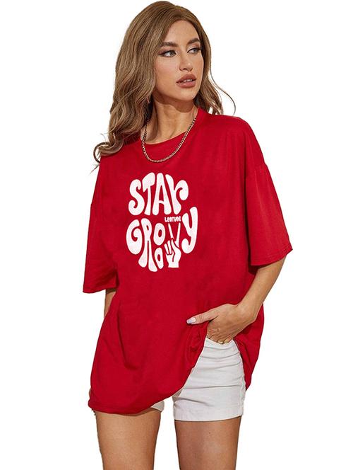 women round neck printed oversized t-shirt - 21622285 - Very Small Image - 1