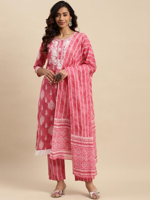 women printed three quarter sleeve suit set - 21622352 - Very Small Image - 1