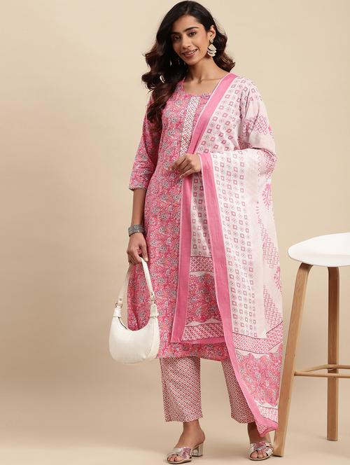 women three quarter sleeve kurta pant with dupatta set - 21622363 - Very Small Image - 1