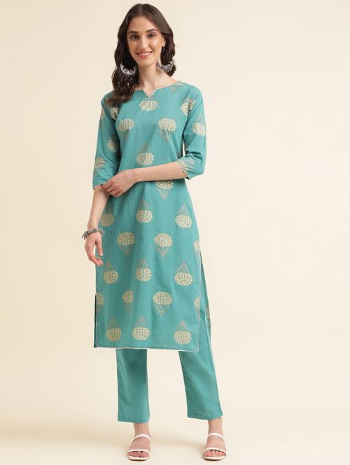 women printed three quarter sleeve kurta pant set - 21622370 - Very Small Image - 1