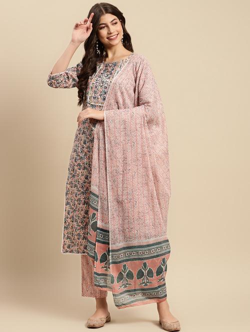 women three quarter sleeve kurta pant with dupatta set - 21622375 - Very Small Image - 1