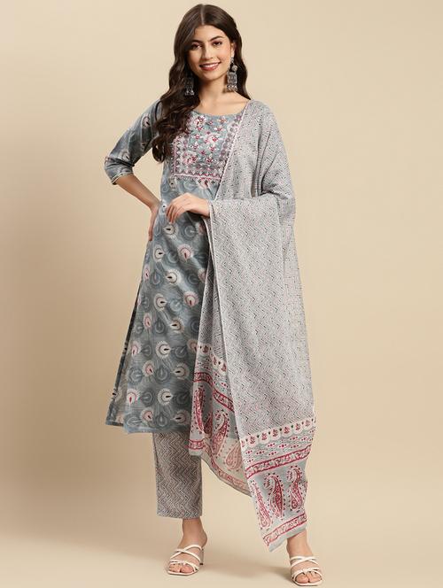 women three quarter sleeve kurta pant with dupatta set - 21622377 - Very Small Image - 1