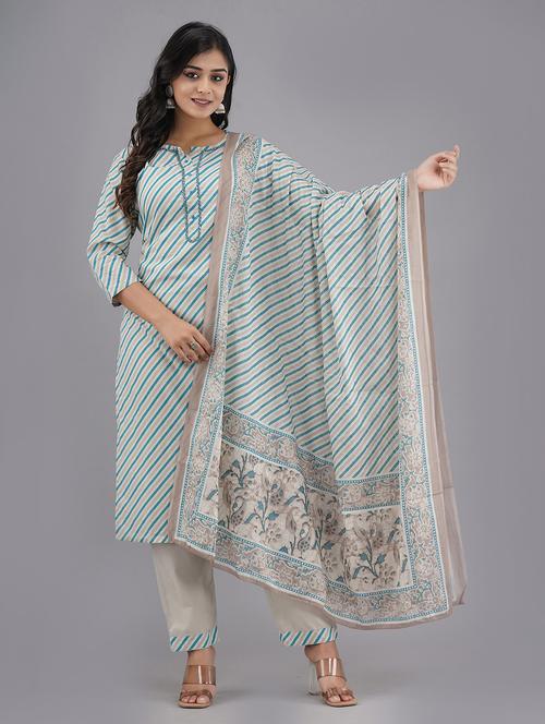 women striped three quarter sleeve suit set - 21622387 - Very Small Image - 1