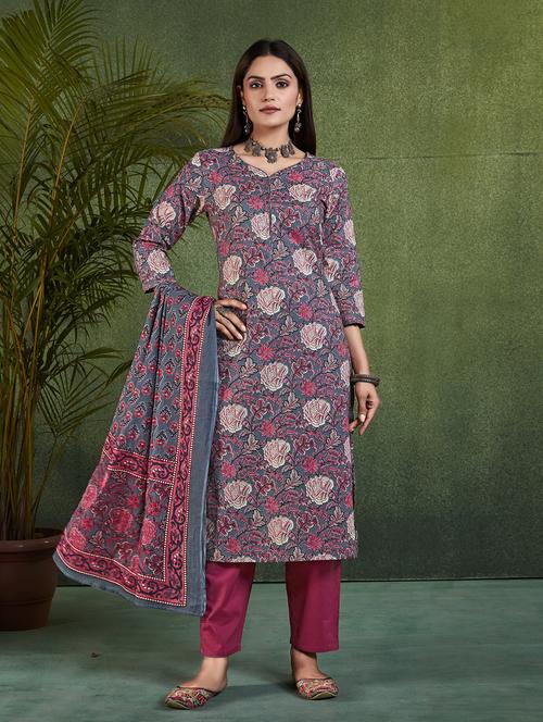 women printed three quarter sleeve suit set - 21622482 - Very Small Image - 1