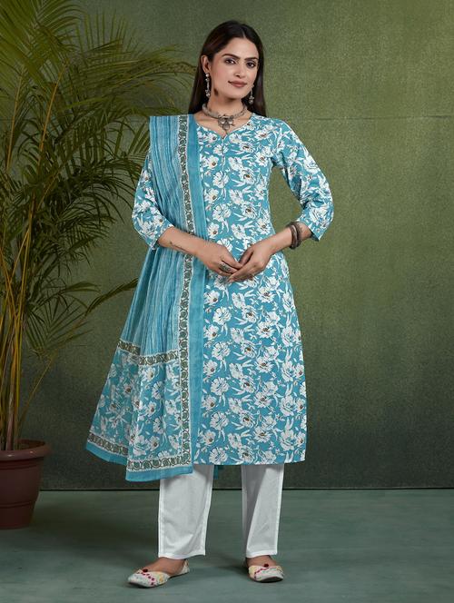 women three quarter sleeve kurta pant with dupatta set - 21622483 - Very Small Image - 1