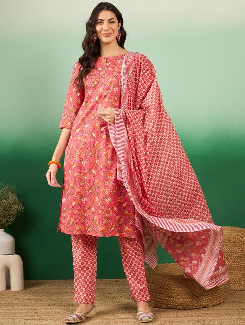 women floral printed three quarter sleeve suit set - 21622489 - Very Small Image - 1