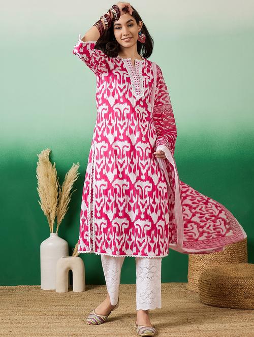 women three quarter sleeve kurta pant with dupatta set - 21622508 - Very Small Image - 1