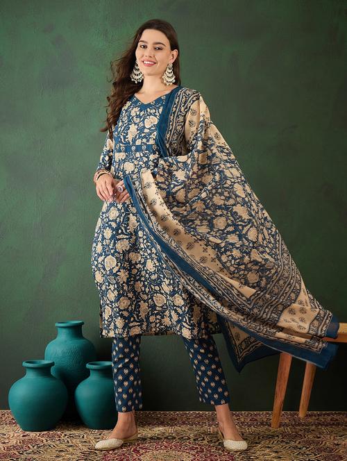 women three quarter sleeve kurta pant with dupatta set - 21622548 - Very Small Image - 1