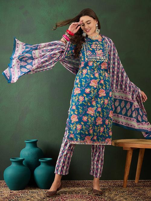women three quarter sleeve kurta pant with dupatta set - 21622549 - Very Small Image - 1