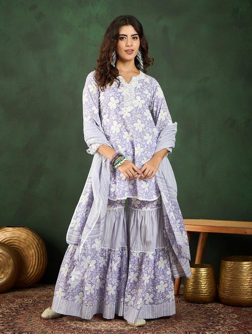 women floral printed bell sleeve kurta sharara set - 21622557 - Very Small Image - 1