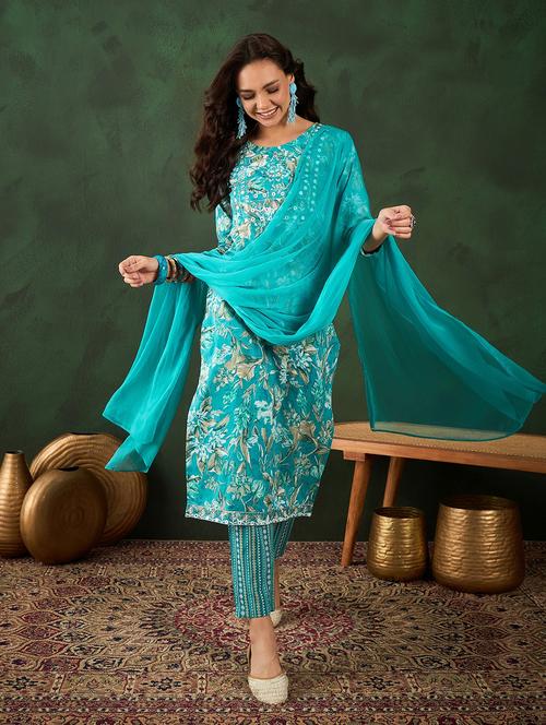 women three quarter sleeve kurta pant with dupatta set - 21622563 - Very Small Image - 1