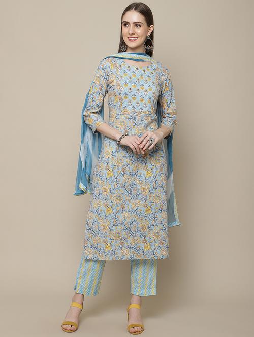 women three quarter sleeve kurta pant with dupatta set - 21622593 - Very Small Image - 1