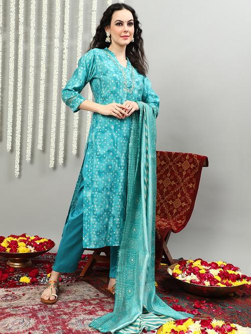 women three quarter sleeve kurta pant with dupatta set - 21622668 - Very Small Image - 1