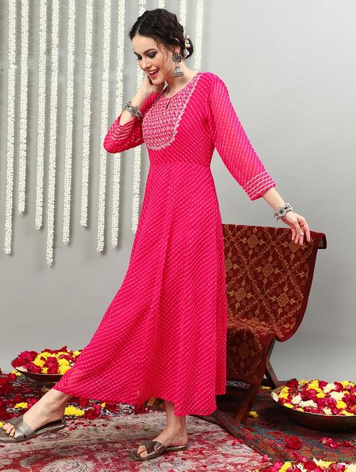 women pink three quarter sleeve kurta - 21622689 - Very Small Image - 1