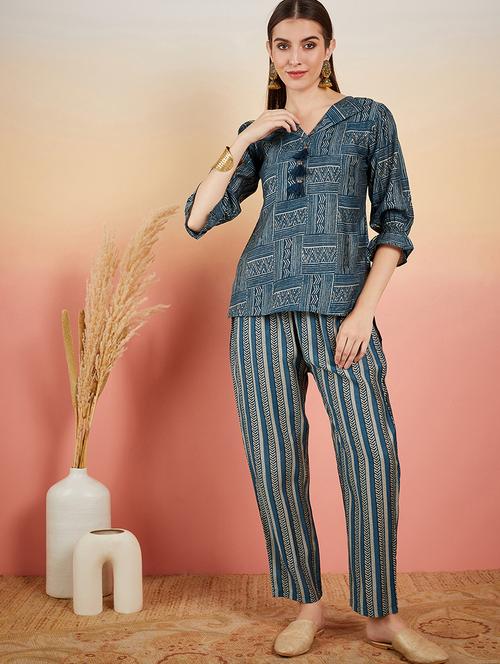 women printed long sleeve ethnic co-ord set - 21622831 - Very Small Image - 1