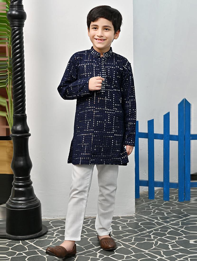 boys mandarin neck kurta payjama ethnic wear set - 21622949 - Standard Image - 0