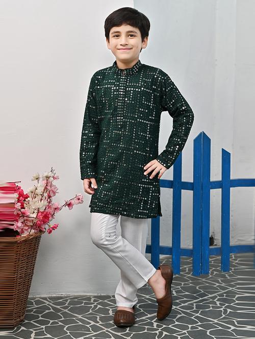 boys mandarin neck kurta payjama ethnic wear set - 21622950 - Very Small Image - 1