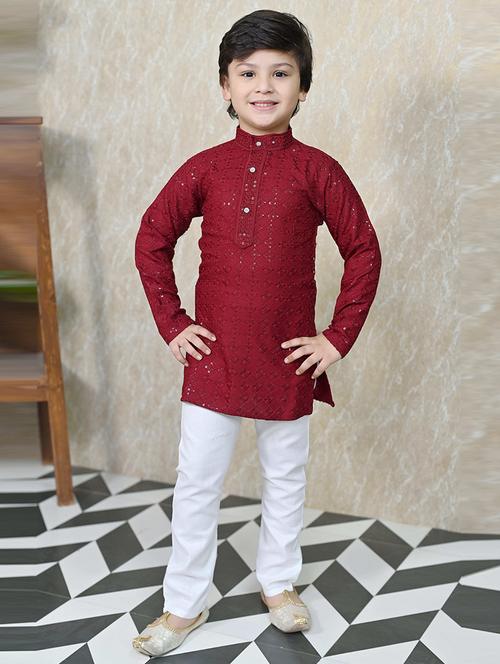 boys mandarin neck kurta payjama ethnic wear set - 21622967 - Very Small Image - 1