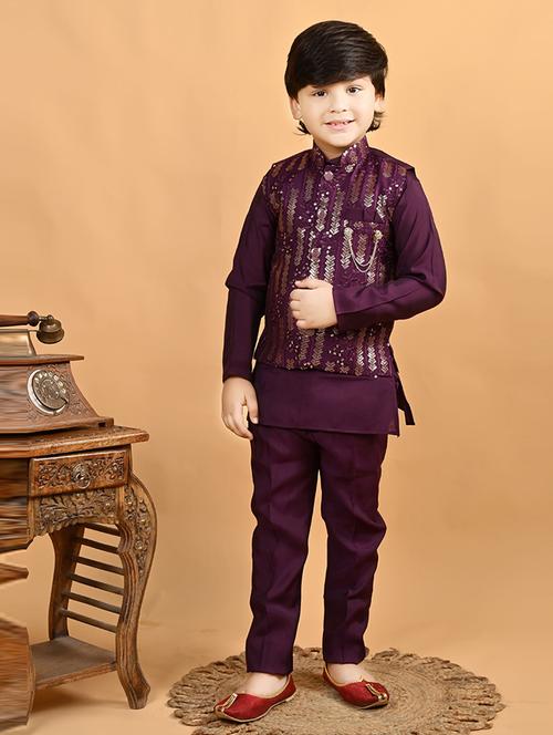 boys solid with work mandarin neck ethnic wear set - 21622991 - Very Small Image - 1