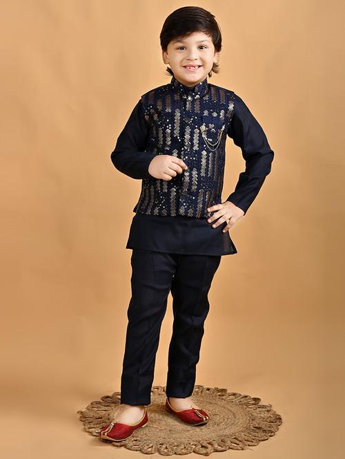 boys solid with work mandarin neck ethnic wear set - 21622992 - Very Small Image - 1