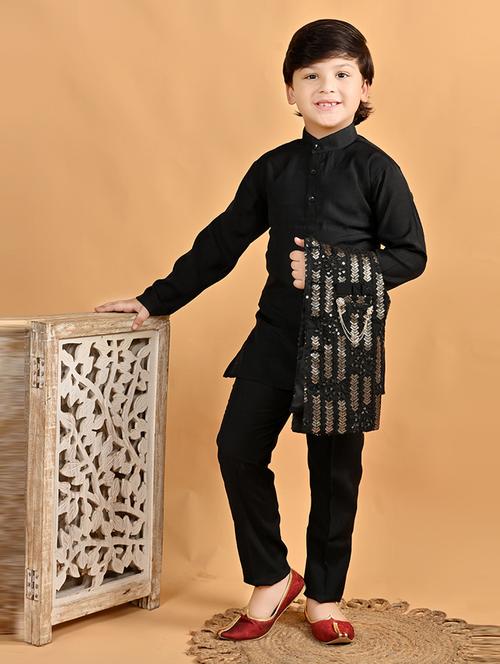 boys solid with work mandarin neck ethnic wear set - 21622993 - Very Small Image - 1
