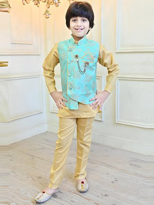 boys self design mandarin neck ethnic wear set - 21622995 - Very Small Image - 1