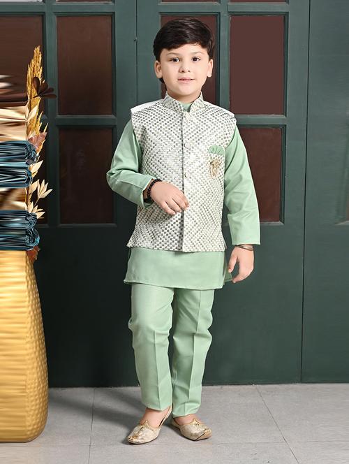 boys solid with work mandarin neck ethnic wear set - 21623000 - Very Small Image - 1
