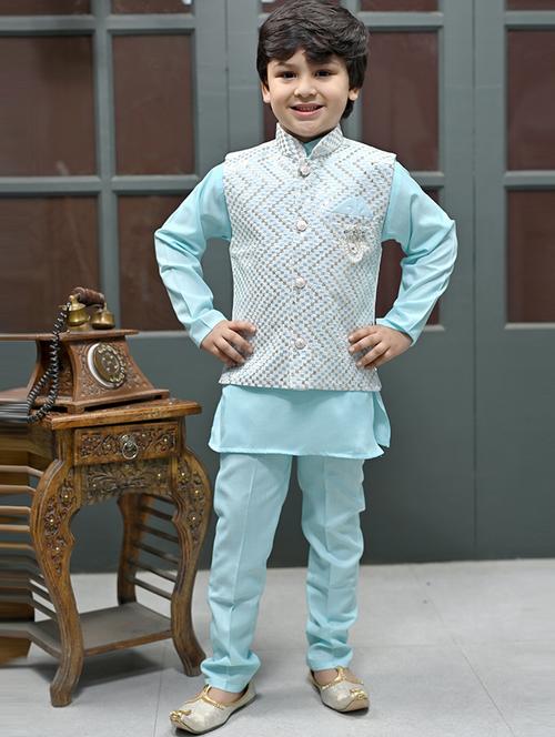 boys solid with work mandarin neck ethnic wear set - 21623001 - Very Small Image - 1
