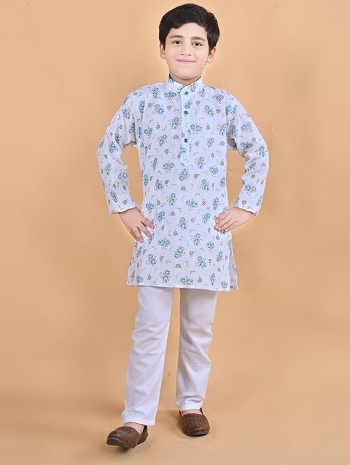 boys mandarin neck kurta payjama ethnic wear set - 21623035 - Very Small Image - 1