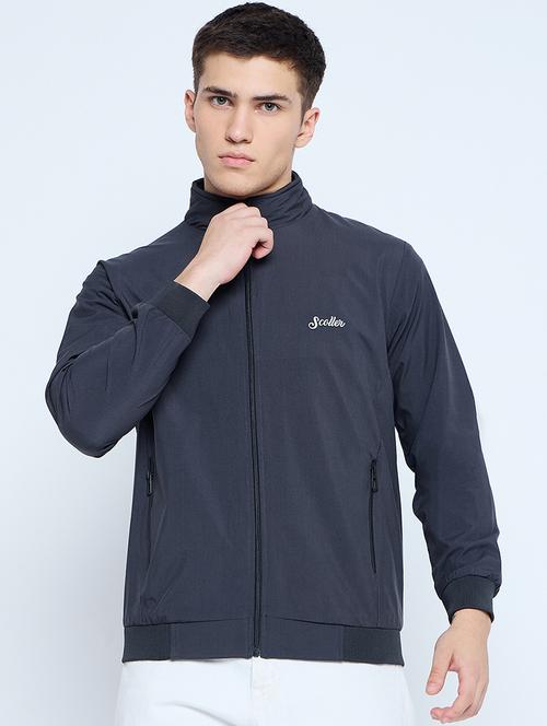 men solid mock neck wincheater - 21623059 - Very Small Image - 1