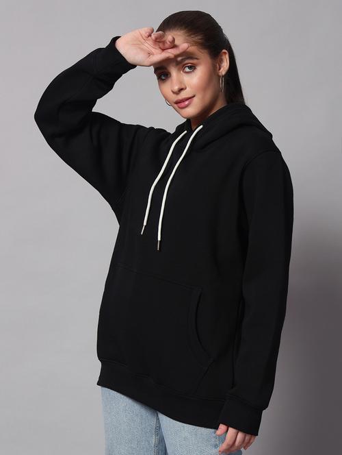 women plain hood neck oversized long sleeve sweatshirt - 21624883 - Very Small Image - 1
