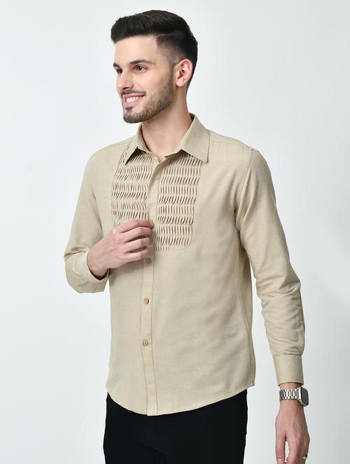 men beige self design casual shirt - 21626677 - Very Small Image - 1
