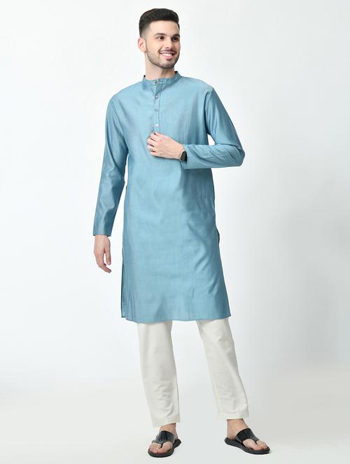 men regular fit mandarin neck solid long kurta  - 21627055 - Very Small Image - 1