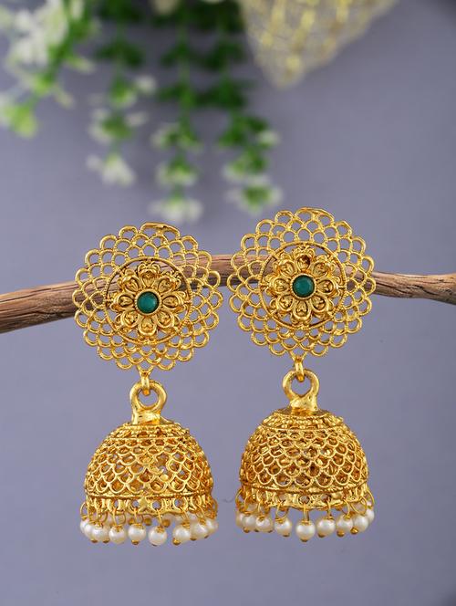 women gold plated jhumka earrings - 21627069 - Very Small Image - 1