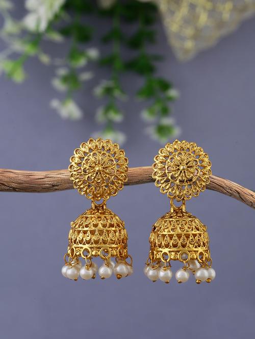 women gold plated jhumka earrings - 21627077 - Very Small Image - 1